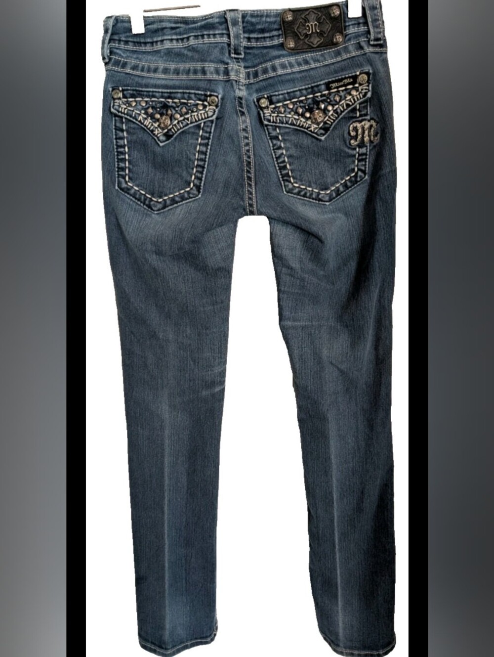 Miss Me Mid Rise Blue Jeans Size 28 Straight Boot-Cut Flap Pockets